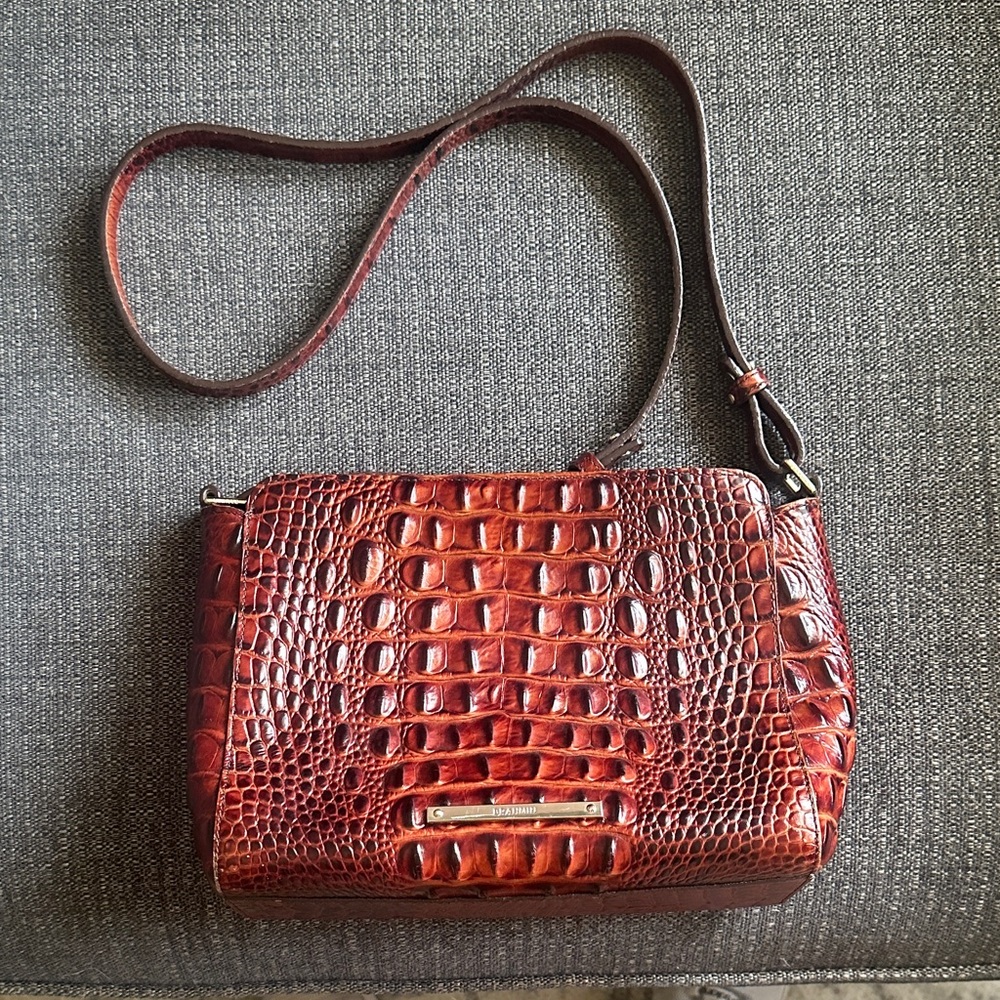 Brahmin Cognac Croc-Embossed Leather Crossbody